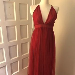 Wine color lingerie gown